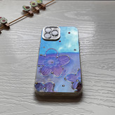 قاب گوشی آیفون 12 پرومکس / iPhone 12 pro max طرح گل آبرنگی نگینی watercolor flowers محافظ لنز دار لوکس لاکچری 🪷