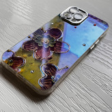 قاب گوشی آیفون 12 پرومکس / iPhone 12 pro max طرح گل آبرنگی نگینی watercolor flowers محافظ لنز دار لوکس لاکچری 🪷