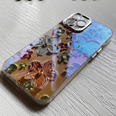قاب گوشی آیفون 12 پرومکس / iPhone 12 pro max طرح گل آبرنگی نگینی Watercolor flowers محافظ لنز دار لوکس لاکچری 🪷