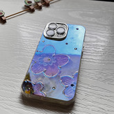 قاب گوشی آیفون ۱۵ پرومکس / iPhone 15 pro max طرح گل آبرنگی نگینی watercolor flowers محافظ لنز دار لوکس لاکچری 🪷