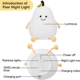 چراغ خواب طرح گلابی پینترستی سیلیکونی لمسی رومیزی شارژی فانتزی کودکانه Cute Fruit Pear lamp Silicone Night Light USB Rechargeable 🍐
