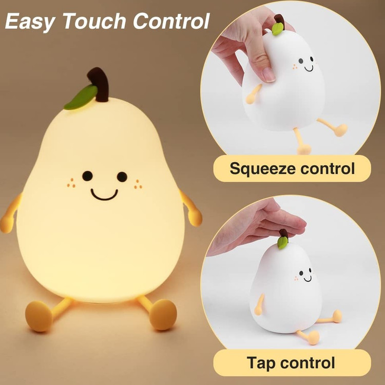 چراغ خواب طرح گلابی پینترستی سیلیکونی لمسی رومیزی شارژی فانتزی کودکانه Cute Fruit Pear lamp Silicone Night Light USB Rechargeable 🍐