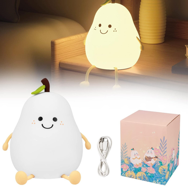 چراغ خواب طرح گلابی پینترستی سیلیکونی لمسی رومیزی شارژی فانتزی کودکانه Cute Fruit Pear lamp Silicone Night Light USB Rechargeable 🍐